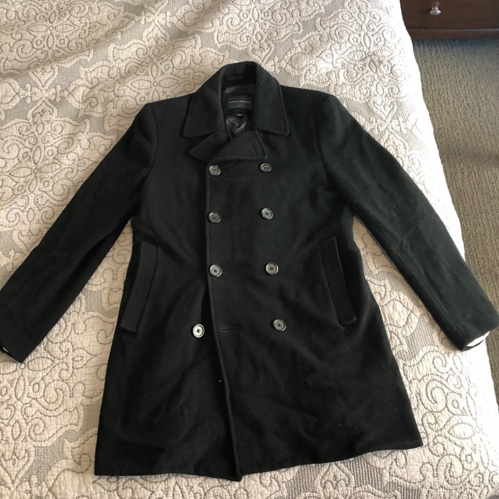Banana Republic Double Breasted Peacoat Black Jacket WOOL AND CASHMERE